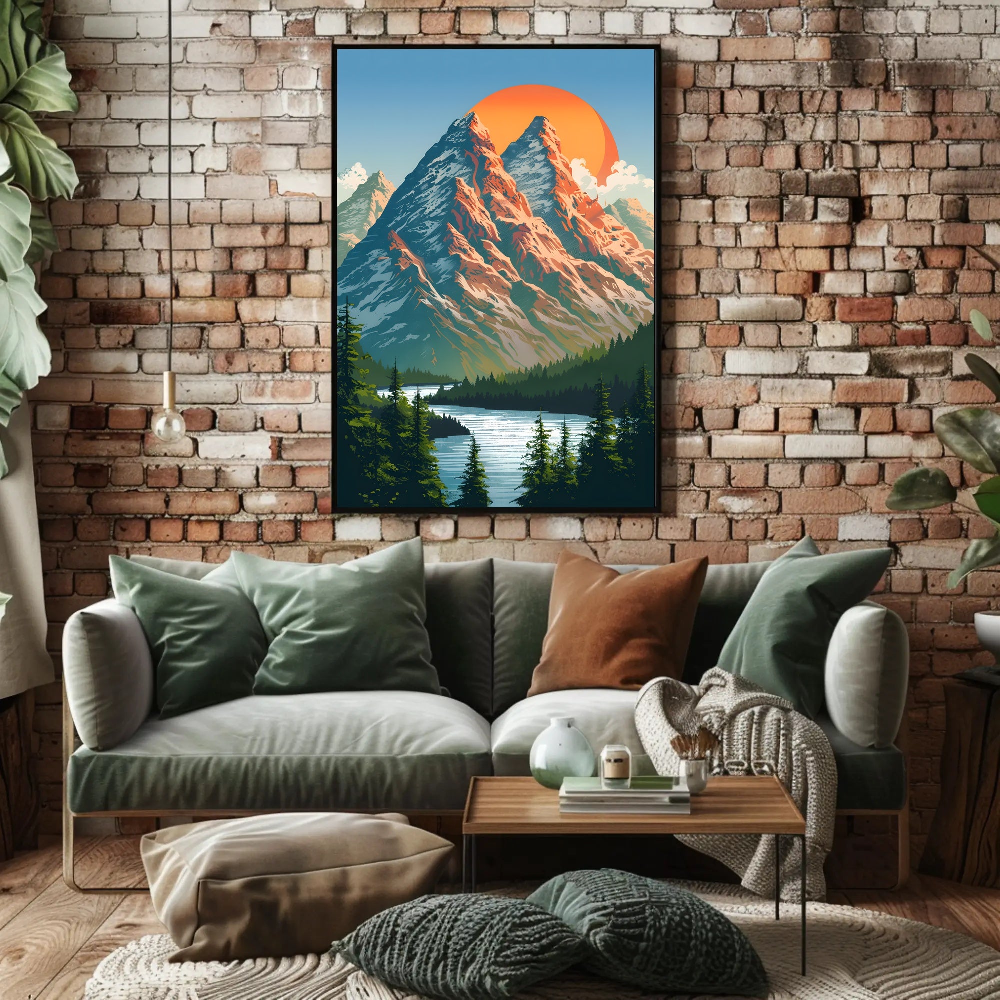 Red-Sailed Sailboat under Luminous Moon: Surreal Artistic Poster PosterGoat