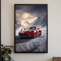 Red Sports Car Alpine Adventure Poster PosterGoat