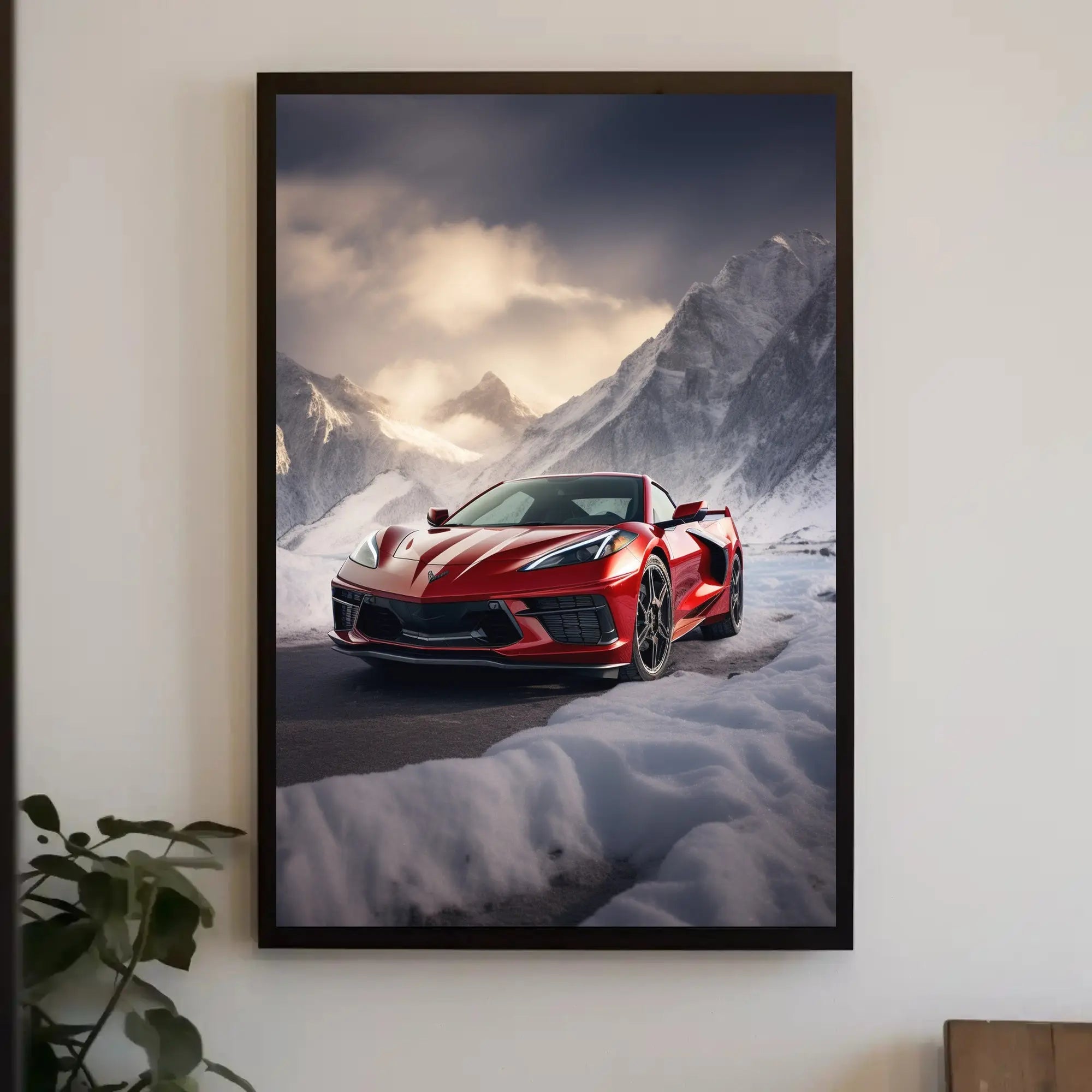 Red Sports Car Alpine Adventure Poster PosterGoat