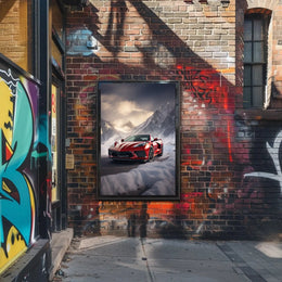 Red Sports Car Alpine Adventure Poster PosterGoat