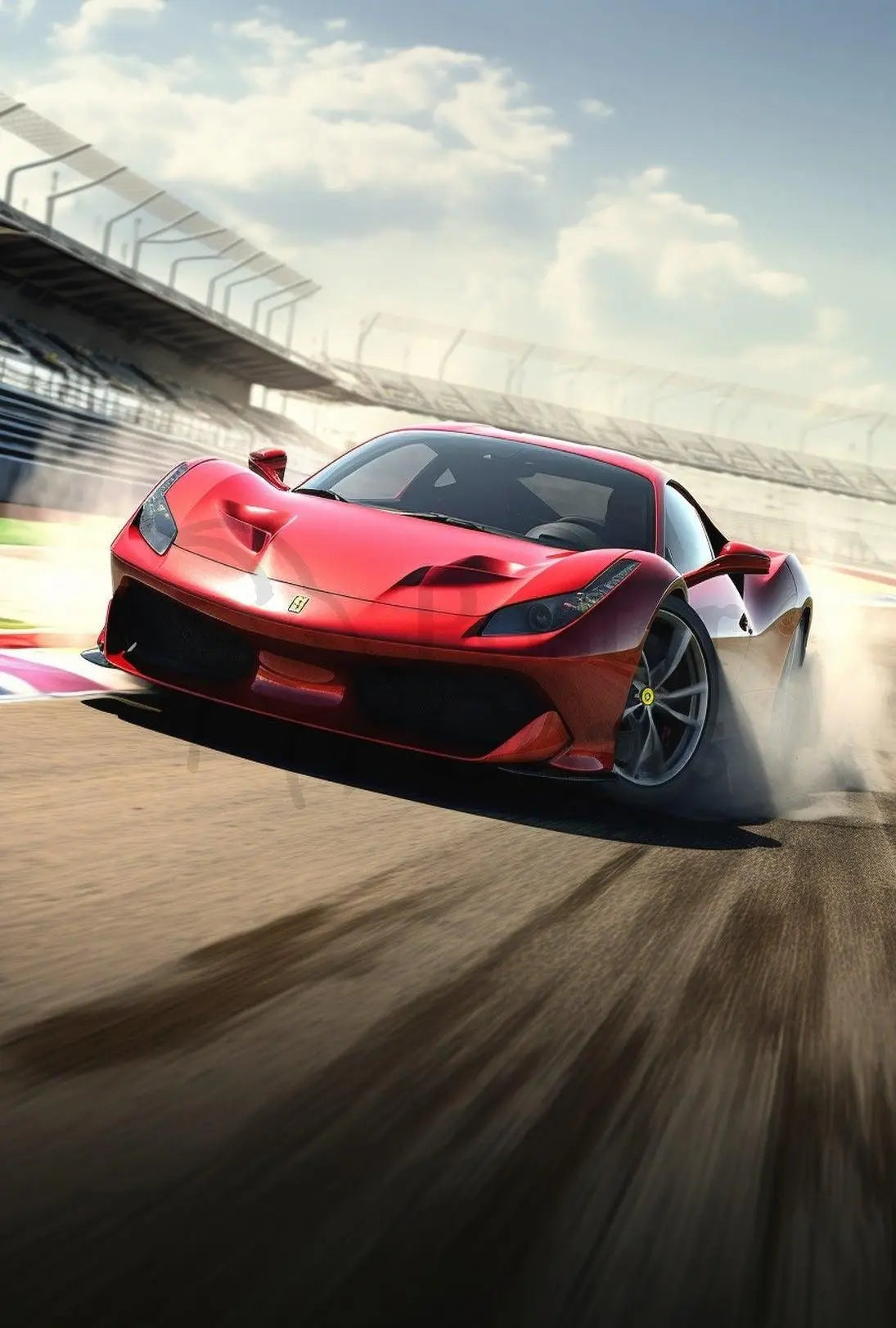 Red Sports Car Speeding on Track Sports Poster PosterGoat