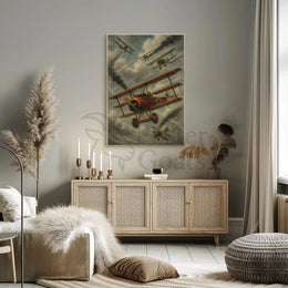 Red Triplane Dogfight Scene Historical or Cultural Poster PosterGoat