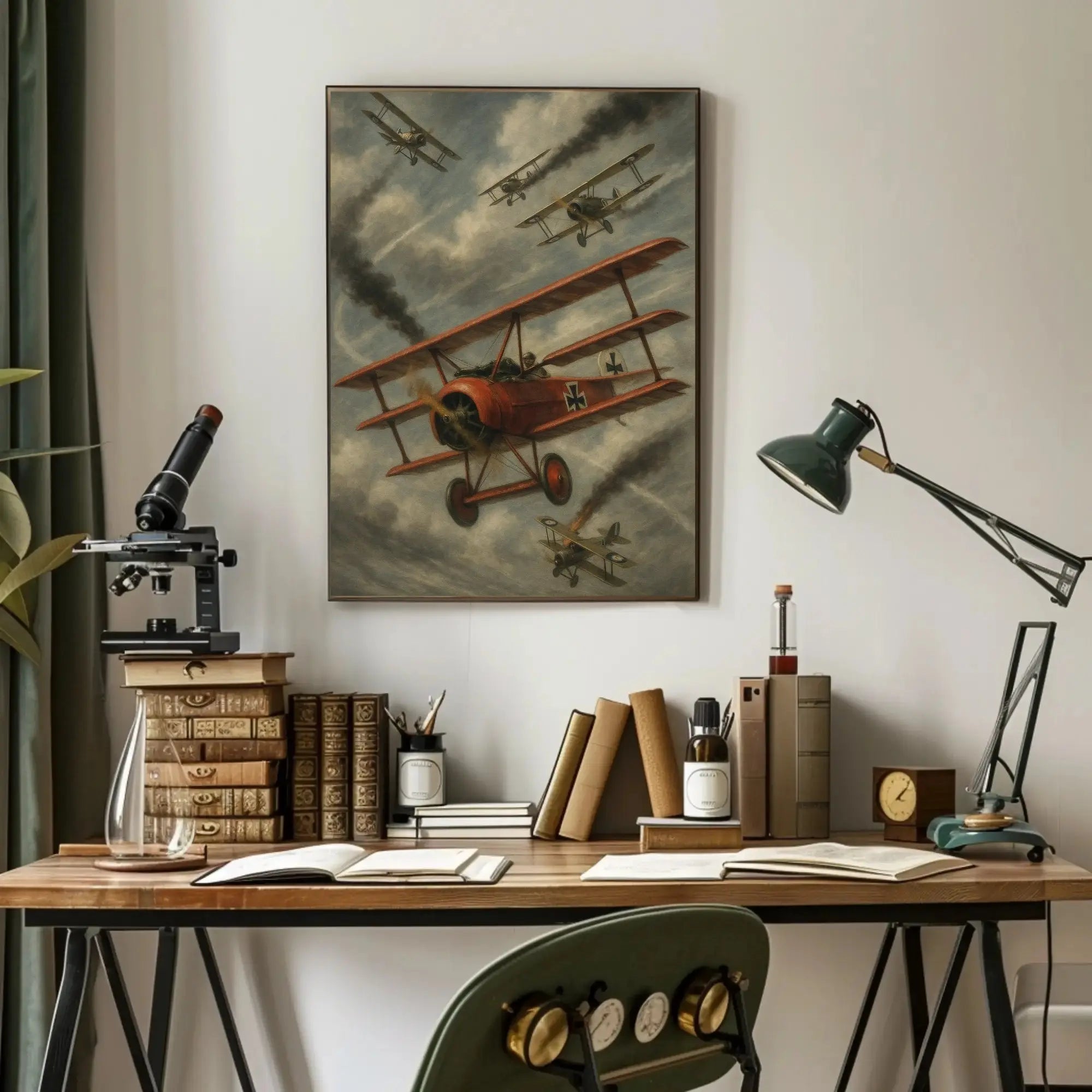 Red Triplane Dogfight Scene Historical or Cultural Poster PosterGoat