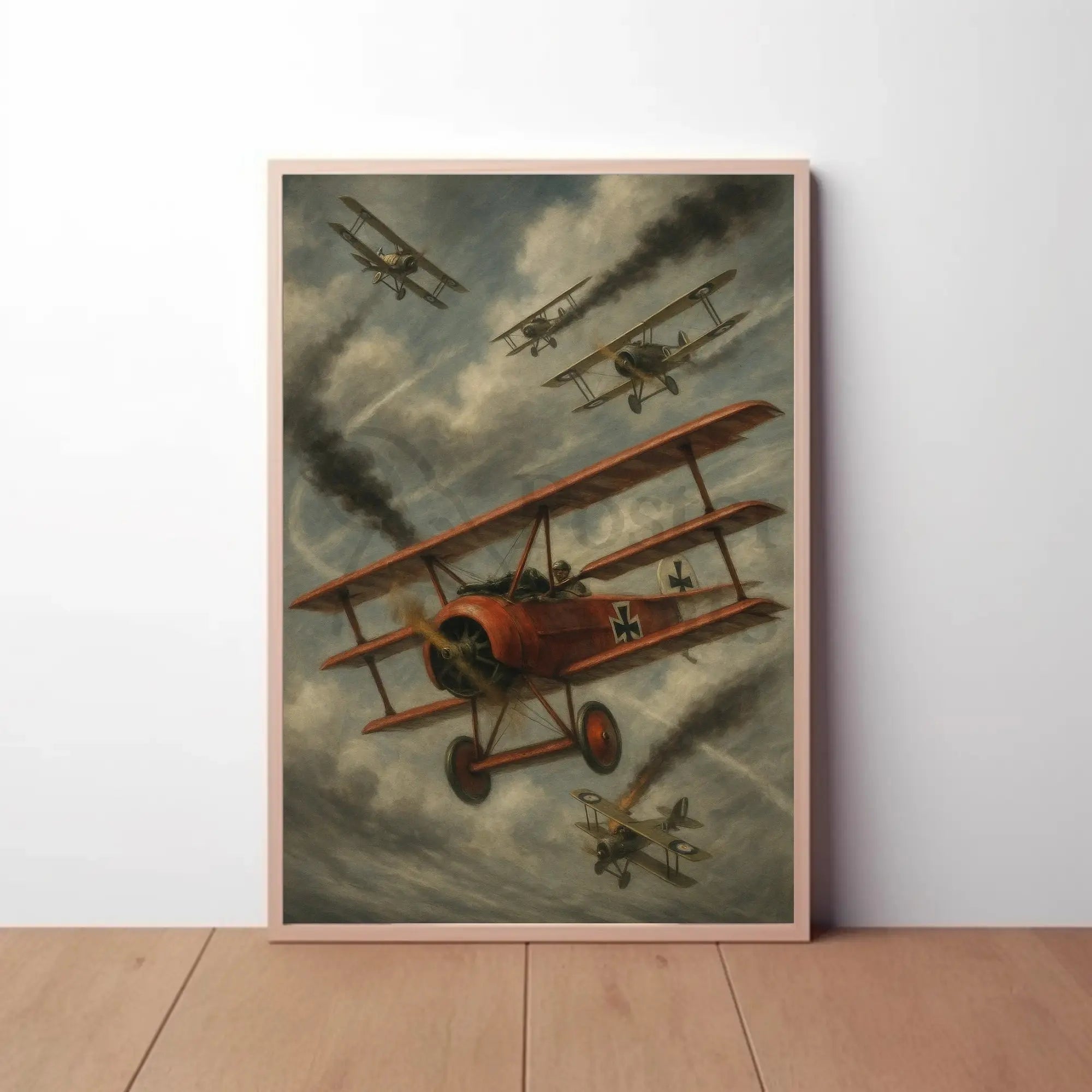 Red Triplane Dogfight Scene Historical or Cultural Poster PosterGoat
