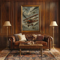 Red Triplane Dogfight Scene Historical or Cultural Poster PosterGoat