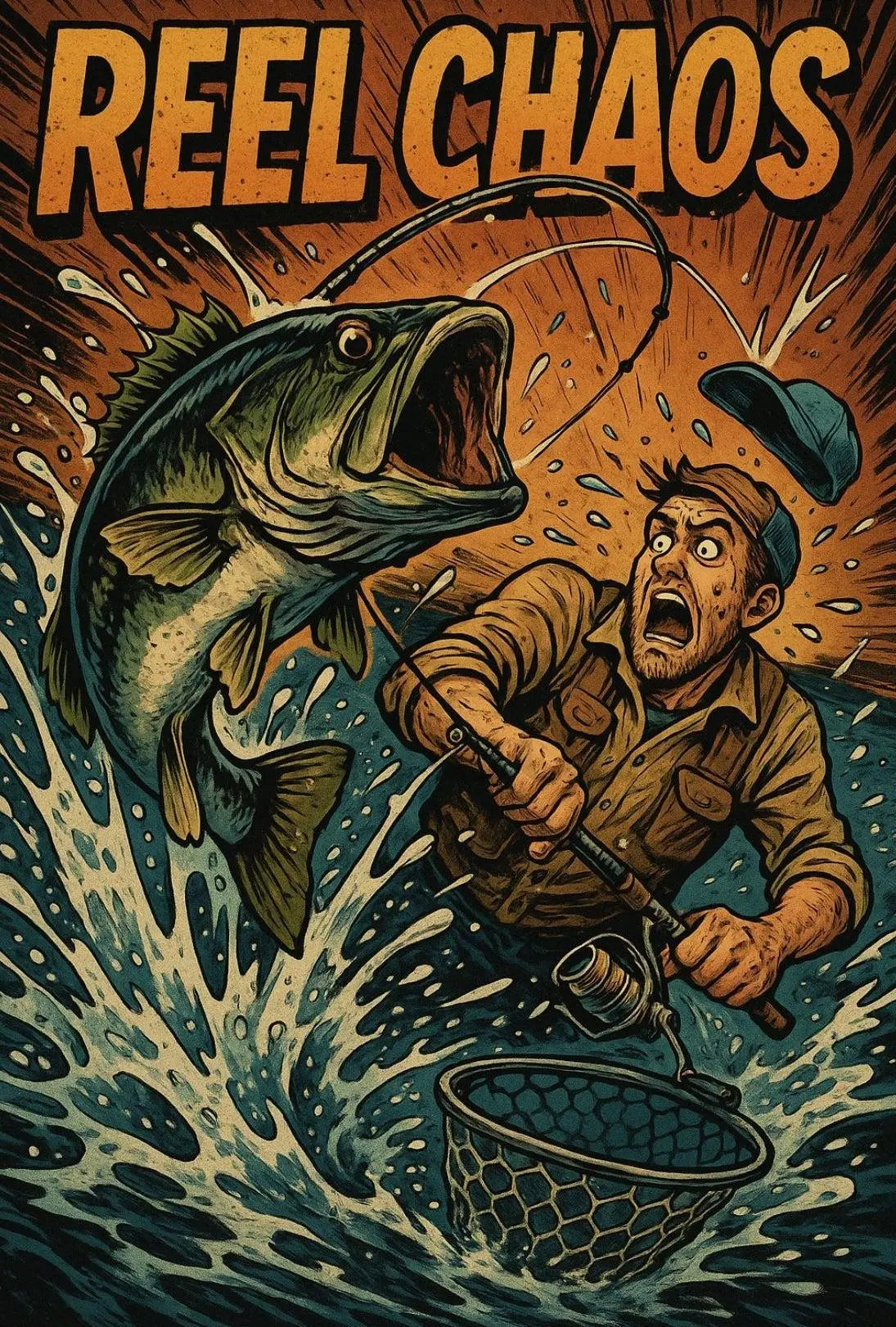 Reel Chaos: Dynamic Fishing Adventure Sports Poster PosterGoat