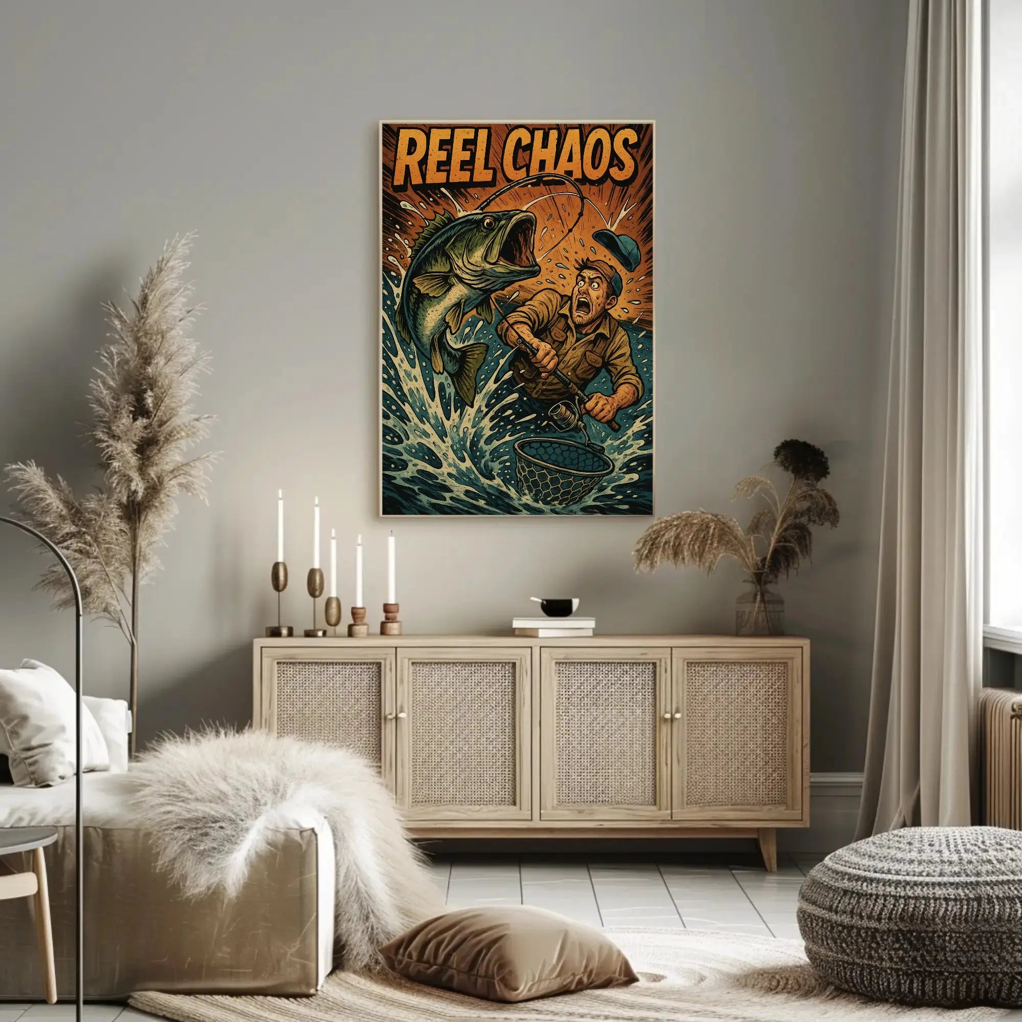 Reel Chaos: Dynamic Fishing Adventure Sports Poster PosterGoat