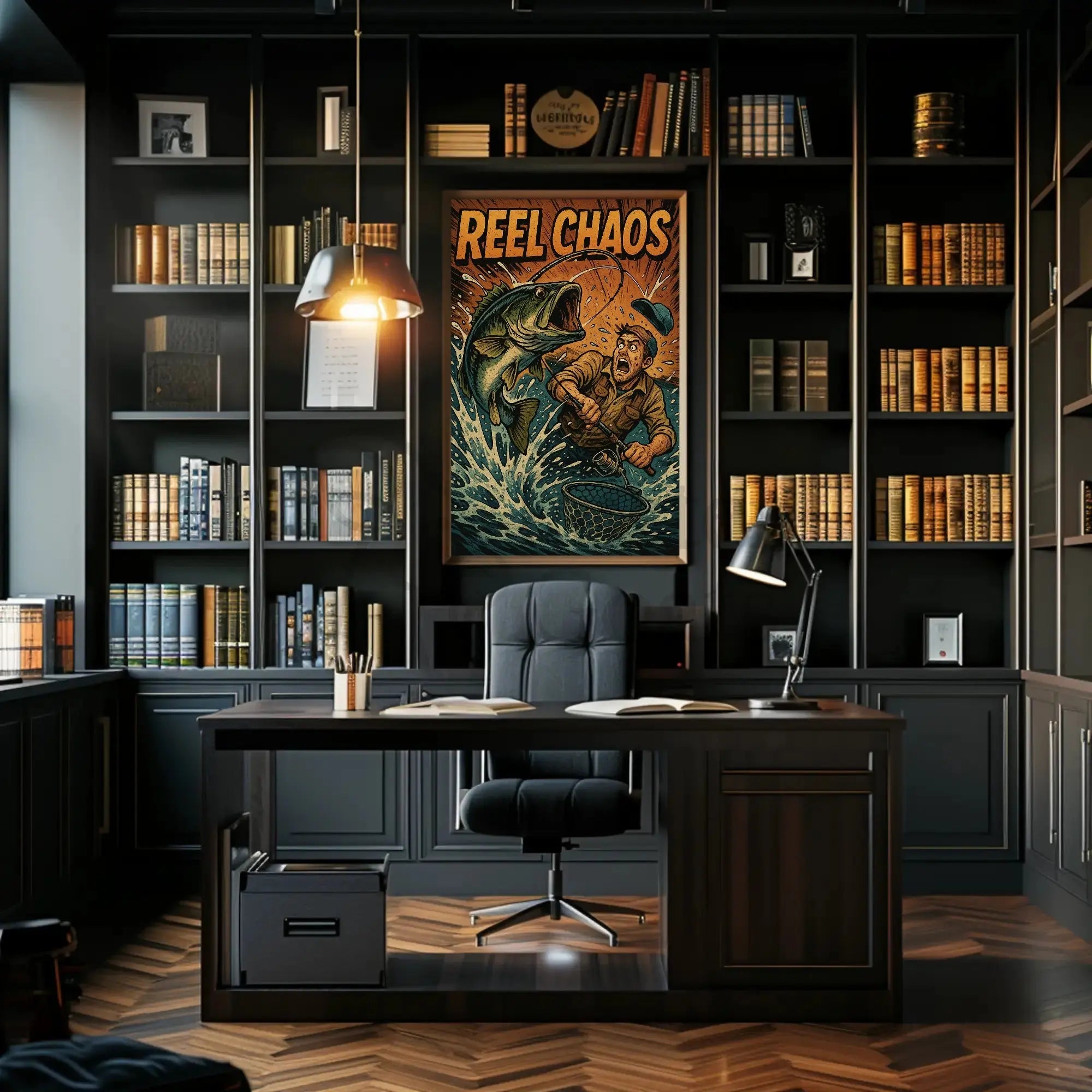 Reel Chaos: Dynamic Fishing Adventure Sports Poster PosterGoat