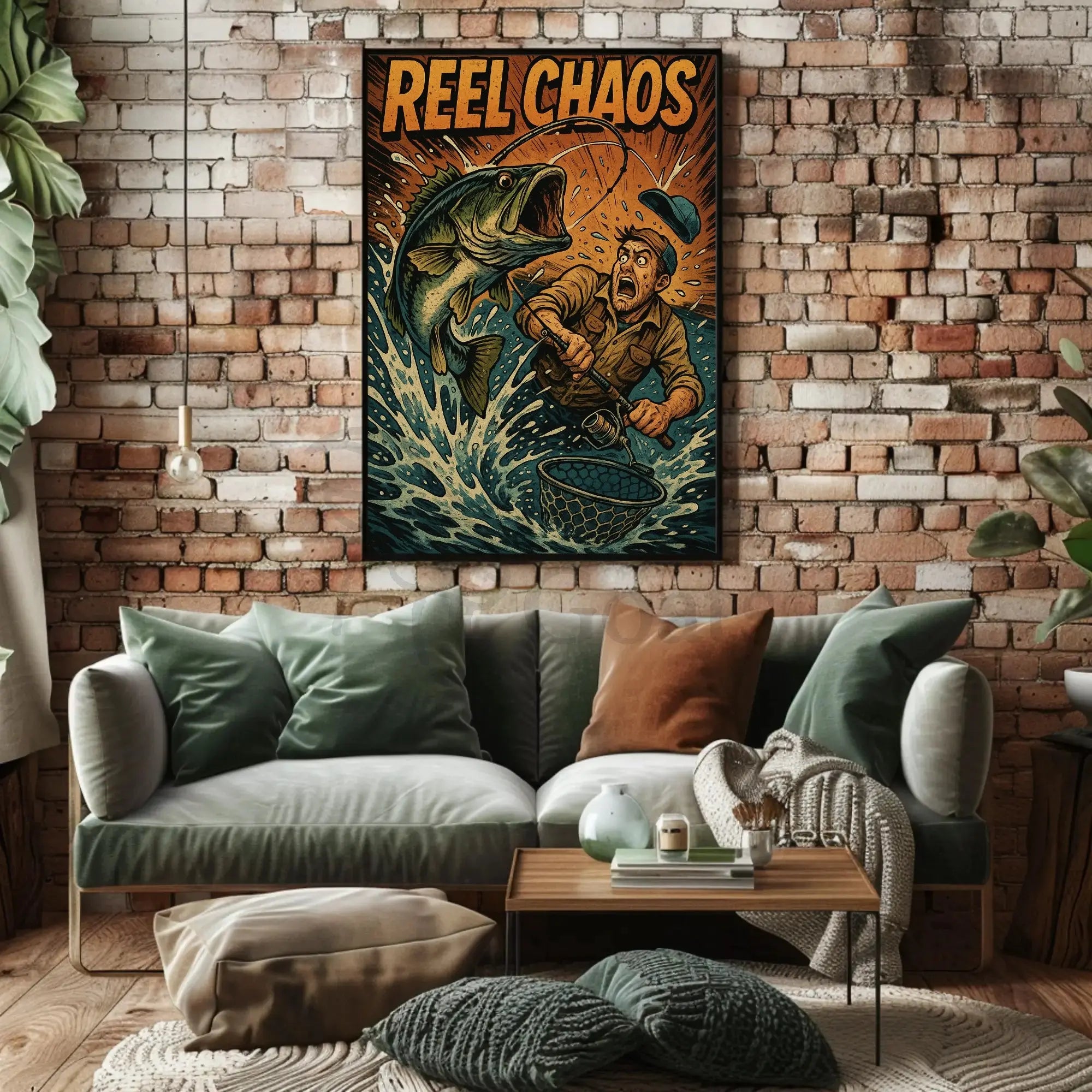 Reel Chaos: Dynamic Fishing Adventure Sports Poster PosterGoat