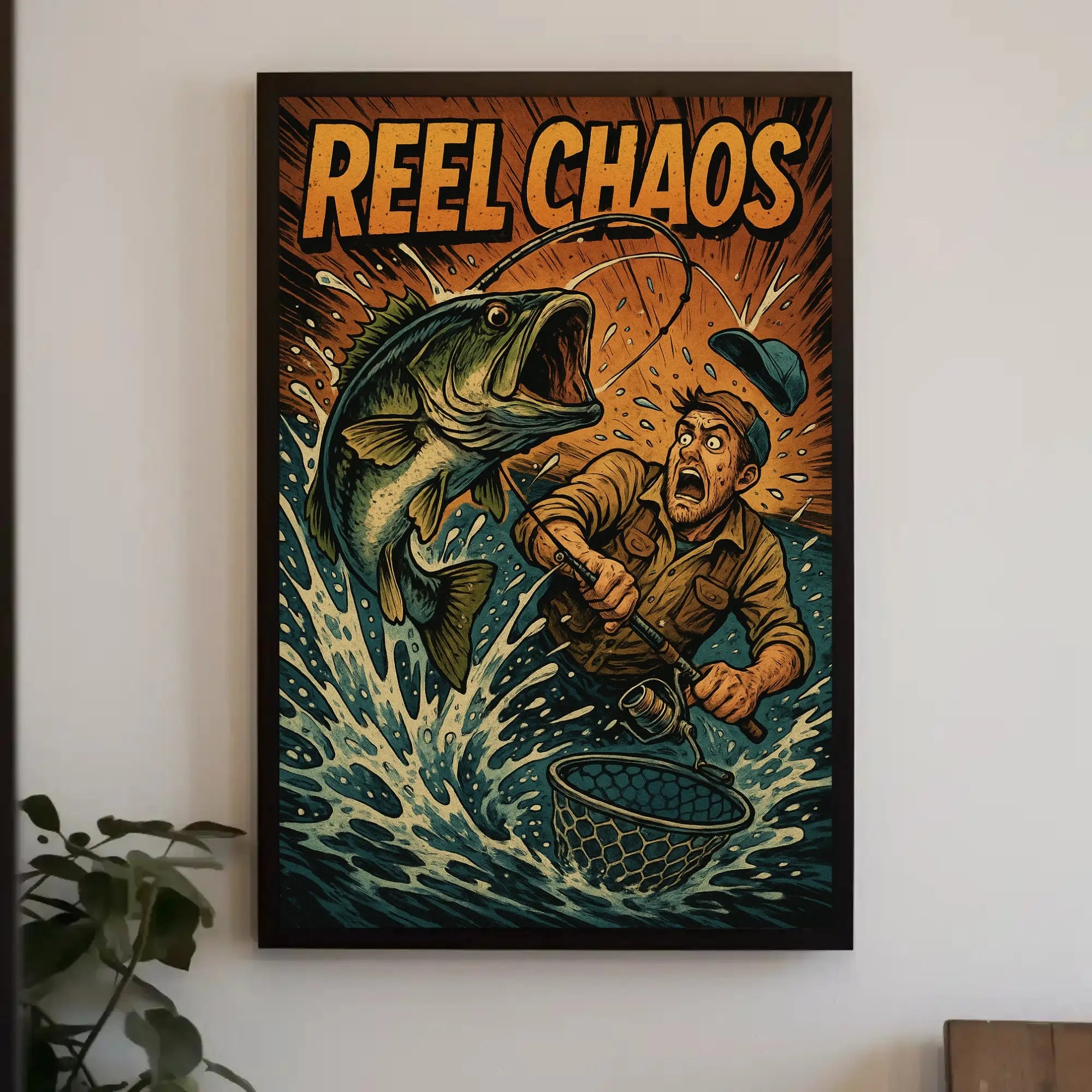 Reel Chaos: Dynamic Fishing Adventure Sports Poster PosterGoat