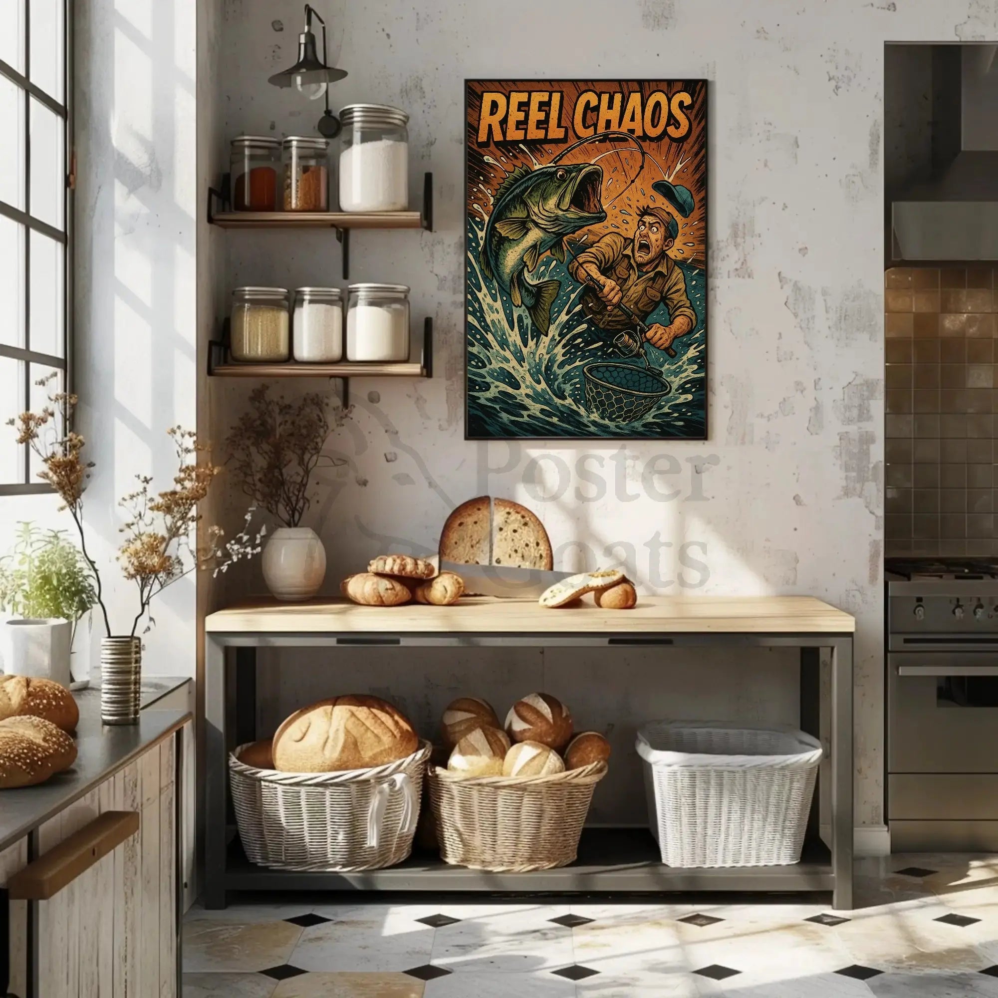 Reel Chaos: Dynamic Fishing Adventure Sports Poster PosterGoat