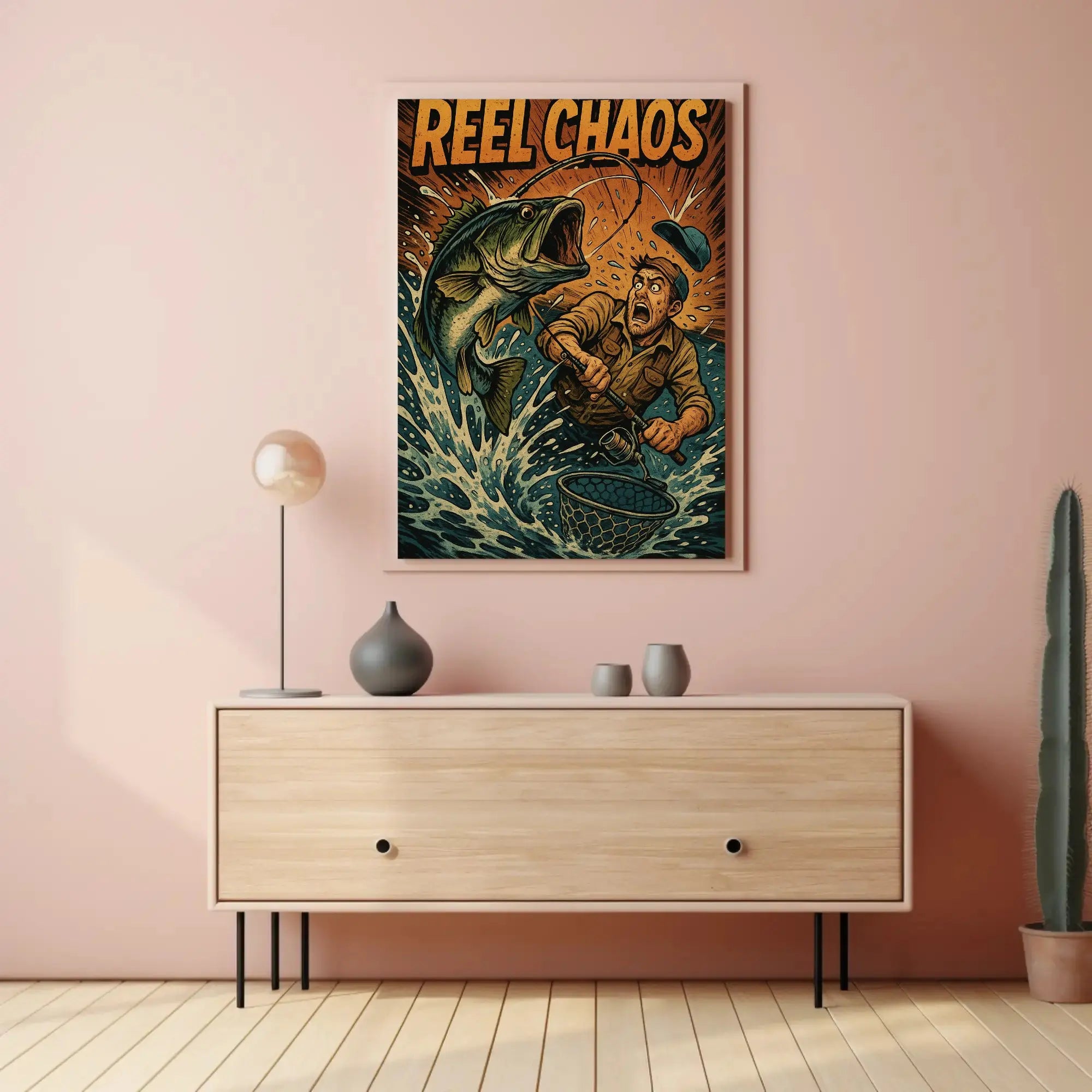 Reel Chaos: Dynamic Fishing Adventure Sports Poster PosterGoat