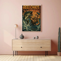 Reel Chaos: Dynamic Fishing Adventure Sports Poster PosterGoat