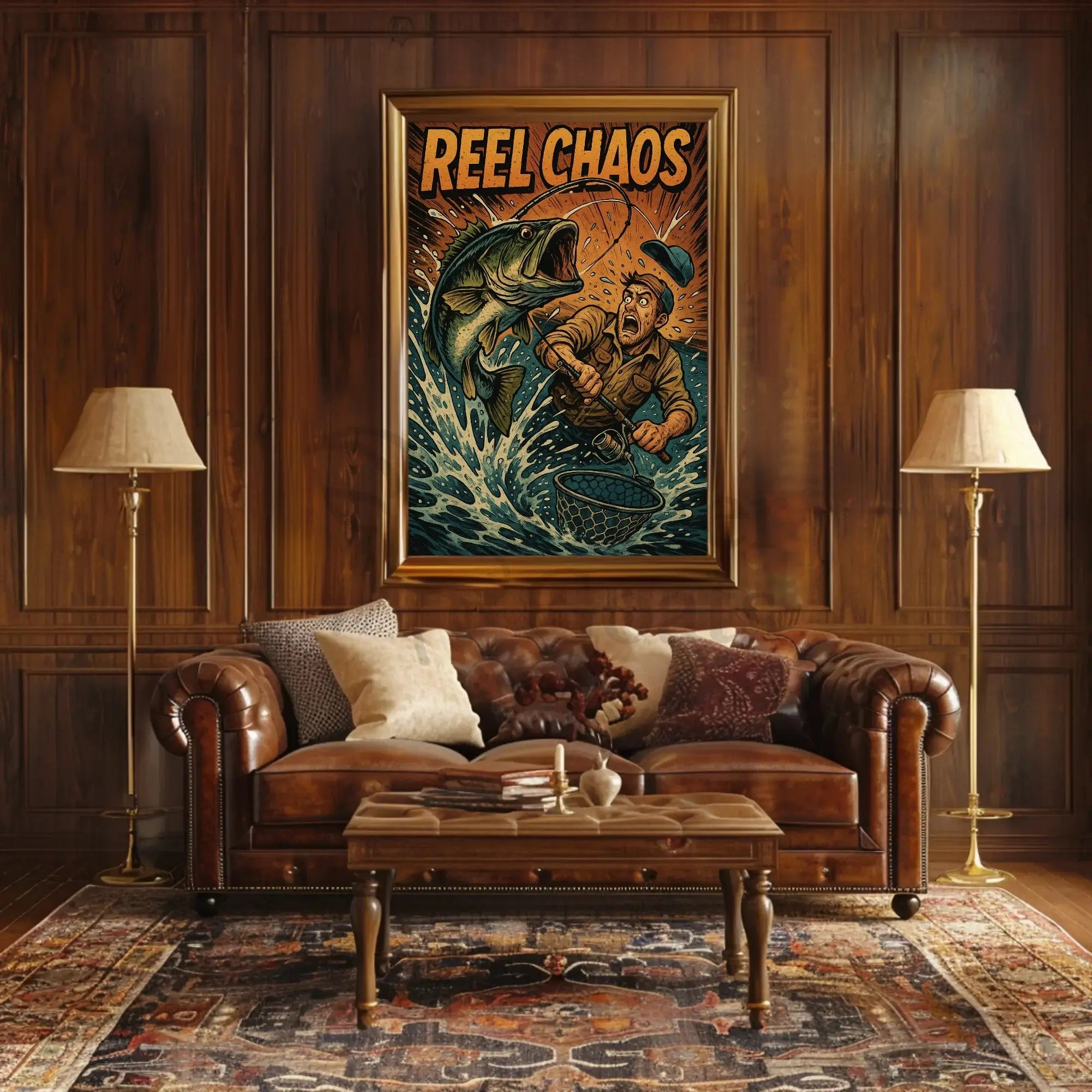 Reel Chaos: Dynamic Fishing Adventure Sports Poster PosterGoat