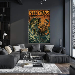 Reel Chaos: Dynamic Fishing Adventure Sports Poster PosterGoat