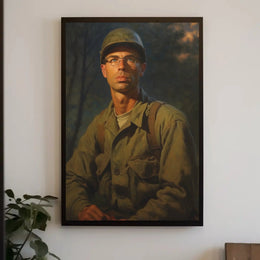 Reflective Soldier in Olive Greens WWII Poster PosterGoat