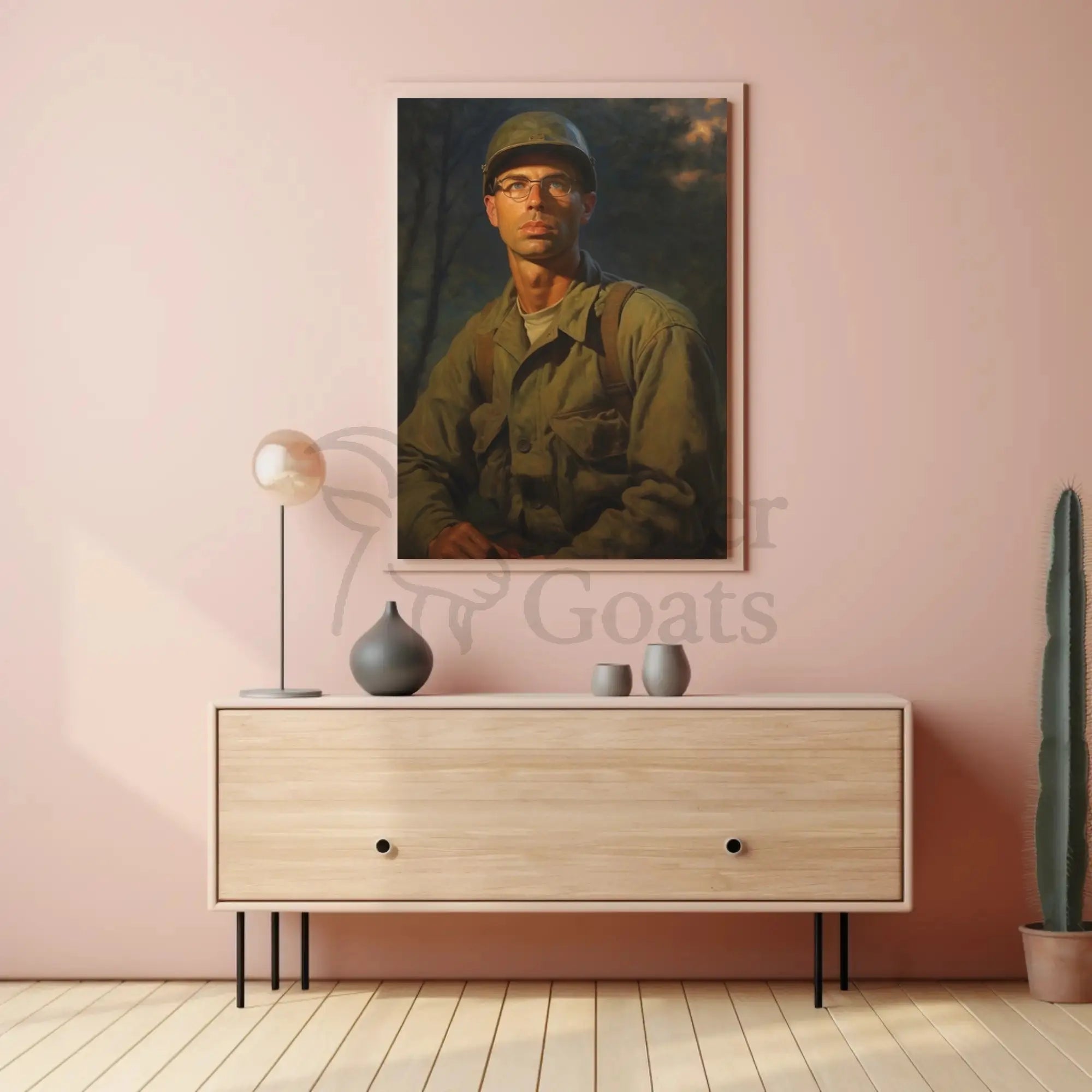 Reflective Soldier in Olive Greens WWII Poster PosterGoat