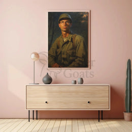 Reflective Soldier in Olive Greens WWII Poster PosterGoat