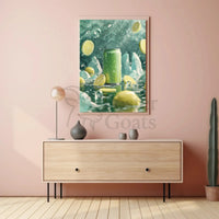 Refreshing Lemon Beverage Art Print: Abstract, Artistic, or Pop Culture Poster PosterGoat