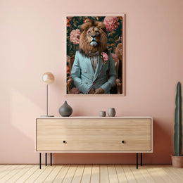 Regal Lion Fashion Portrait in Animal Poster PosterGoat
