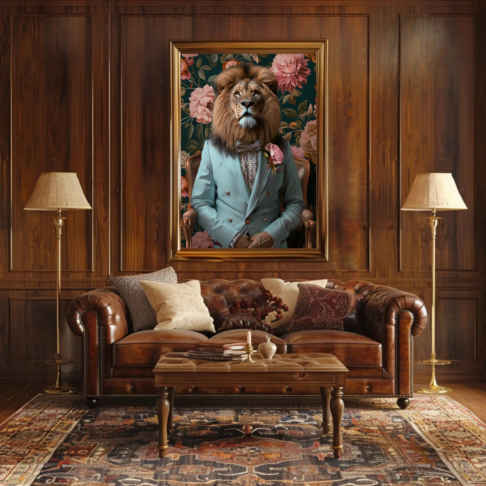 Regal Lion Fashion Portrait in Animal Poster PosterGoat
