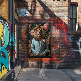 Regal Lion Fashion Portrait in Animal Poster PosterGoat