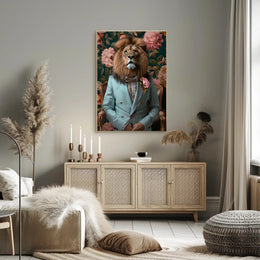 Regal Lion Fashion Portrait in Animal Poster PosterGoat
