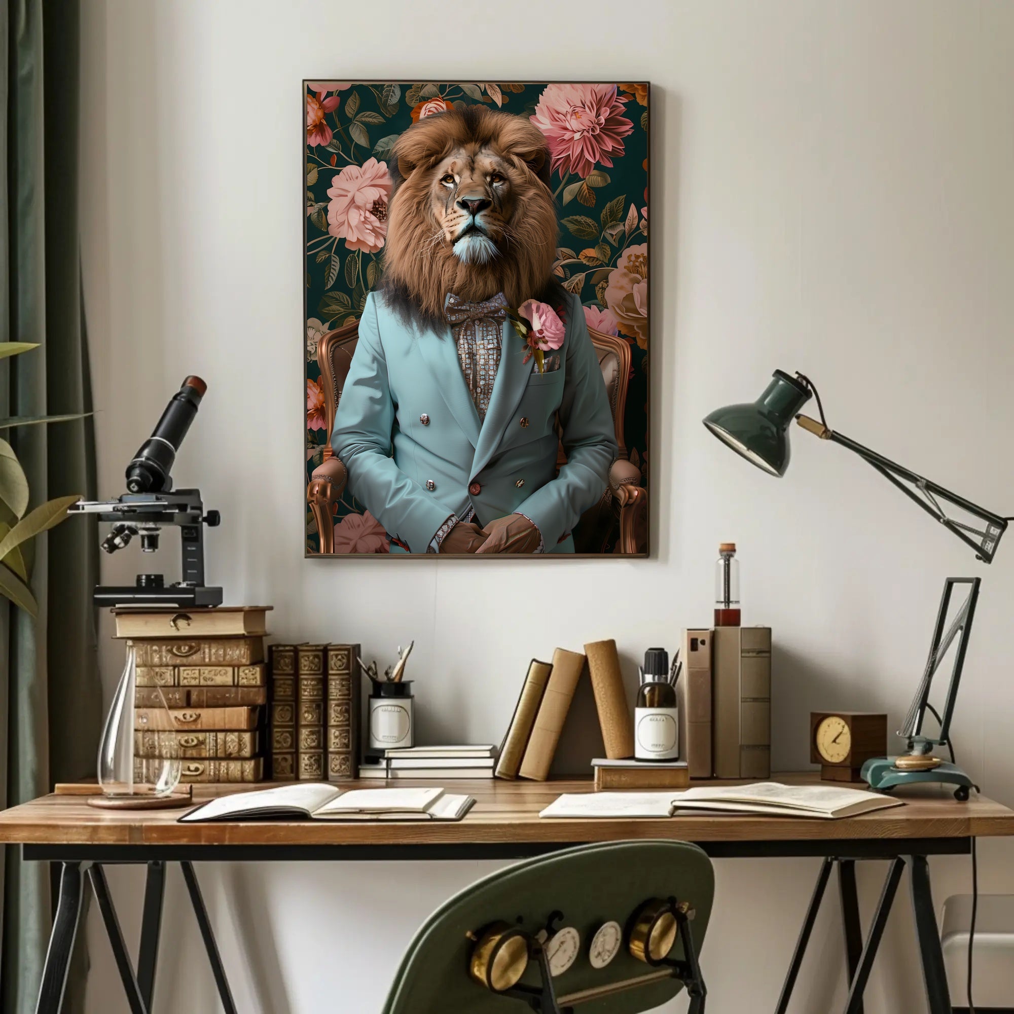 Regal Lion Fashion Portrait in Animal Poster PosterGoat