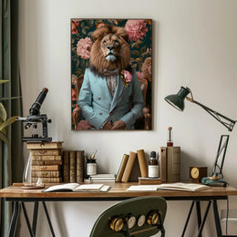 Regal Lion Fashion Portrait in Animal Poster PosterGoat