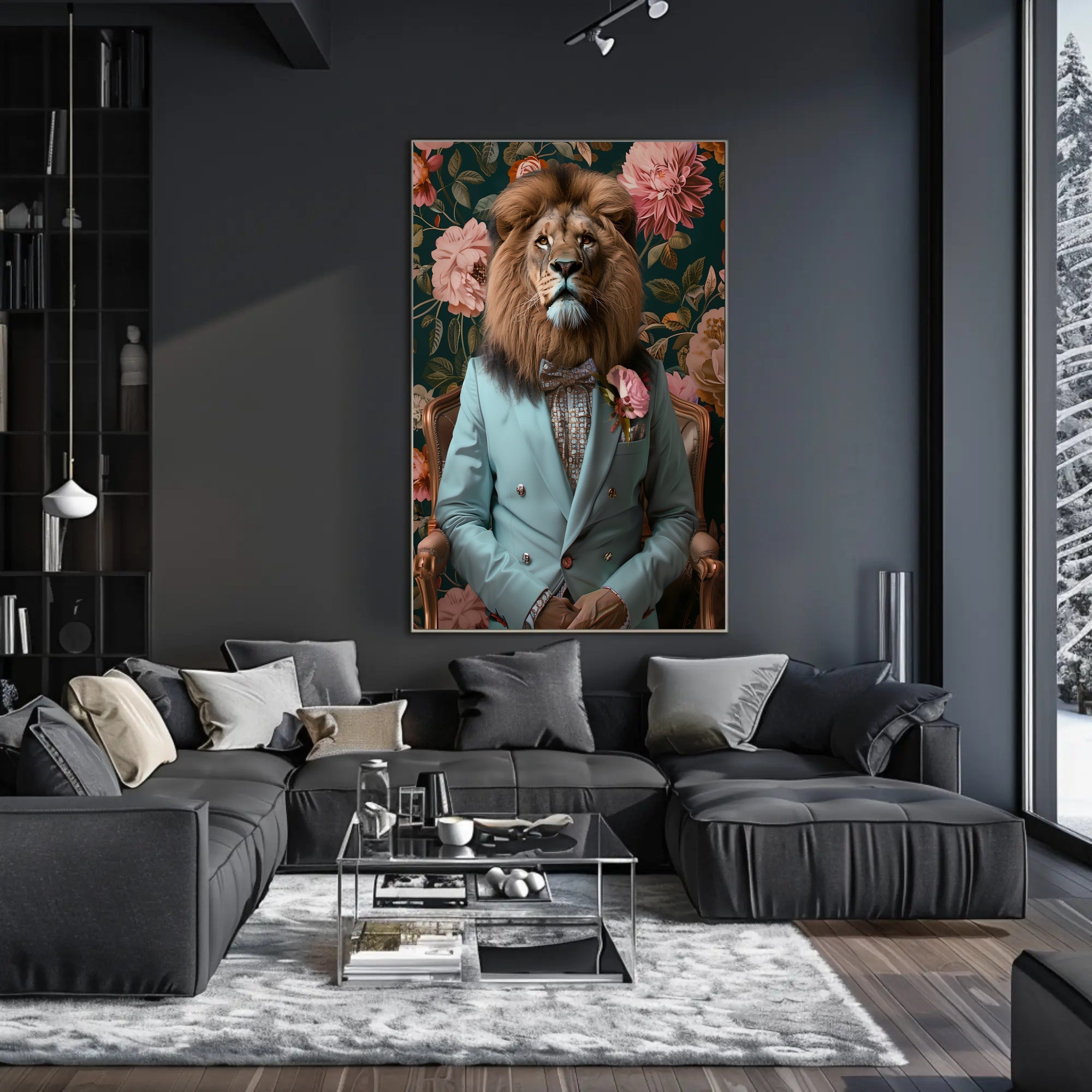 Regal Lion Fashion Portrait in Animal Poster PosterGoat