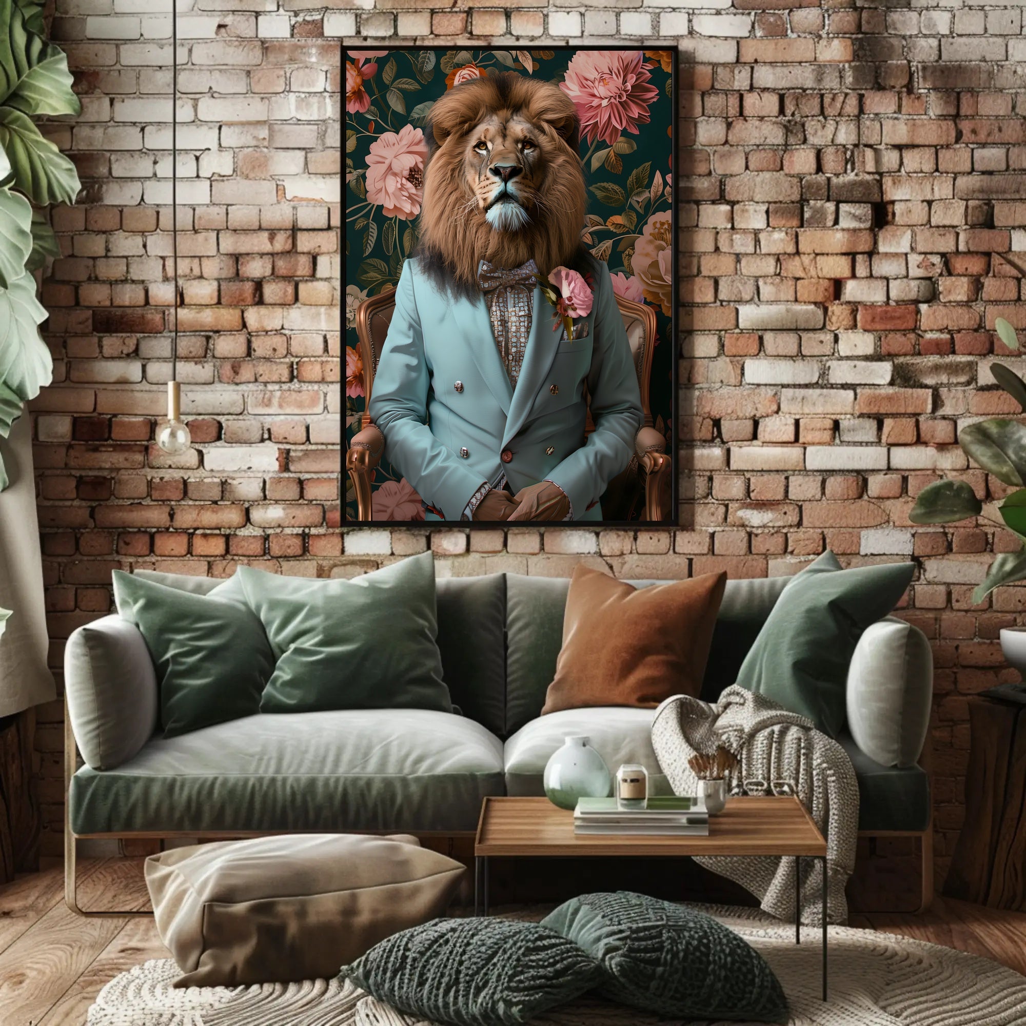 Regal Lion Fashion Portrait in Animal Poster PosterGoat