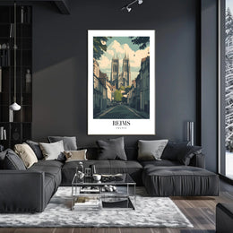 Reims Cathedral Vintage Poster PosterGoat