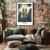 Reims Cathedral Vintage Poster PosterGoat