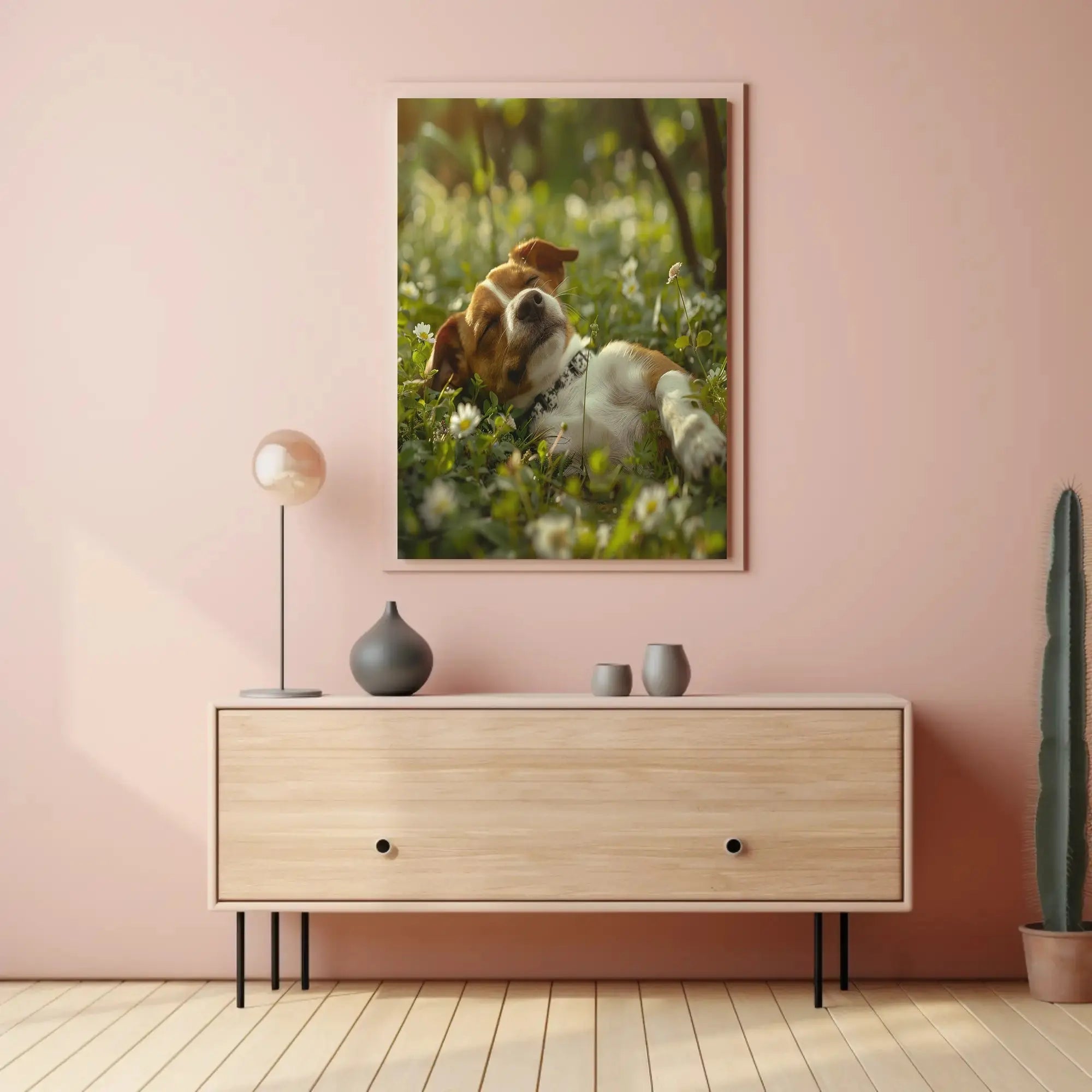 Relaxed Dog in Serene Garden Setting Animal Poster PosterGoat