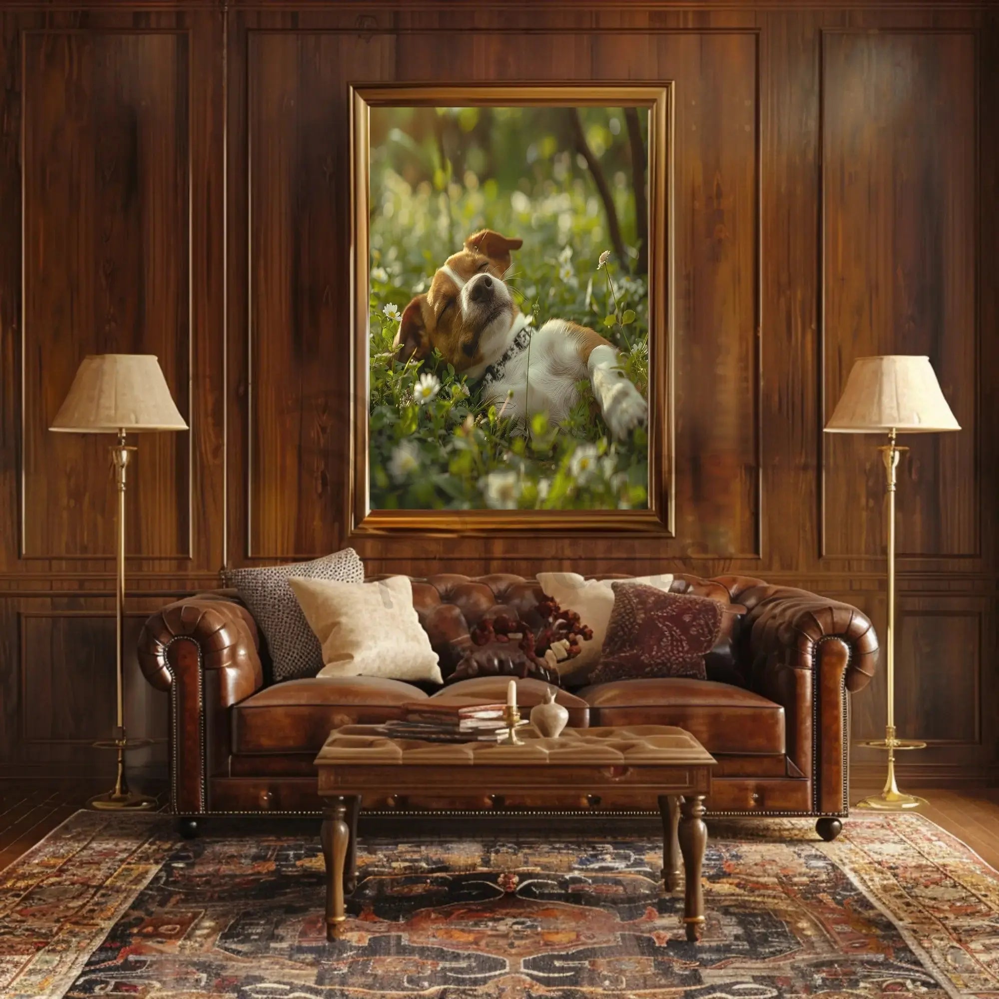 Relaxed Dog in Serene Garden Setting Animal Poster PosterGoat