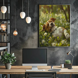 Relaxed Dog in Serene Garden Setting Animal Poster PosterGoat