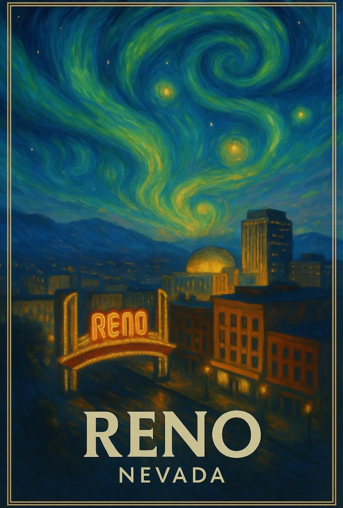 Reno Nightlife Inspired Artistic Travel Poster PosterGoat