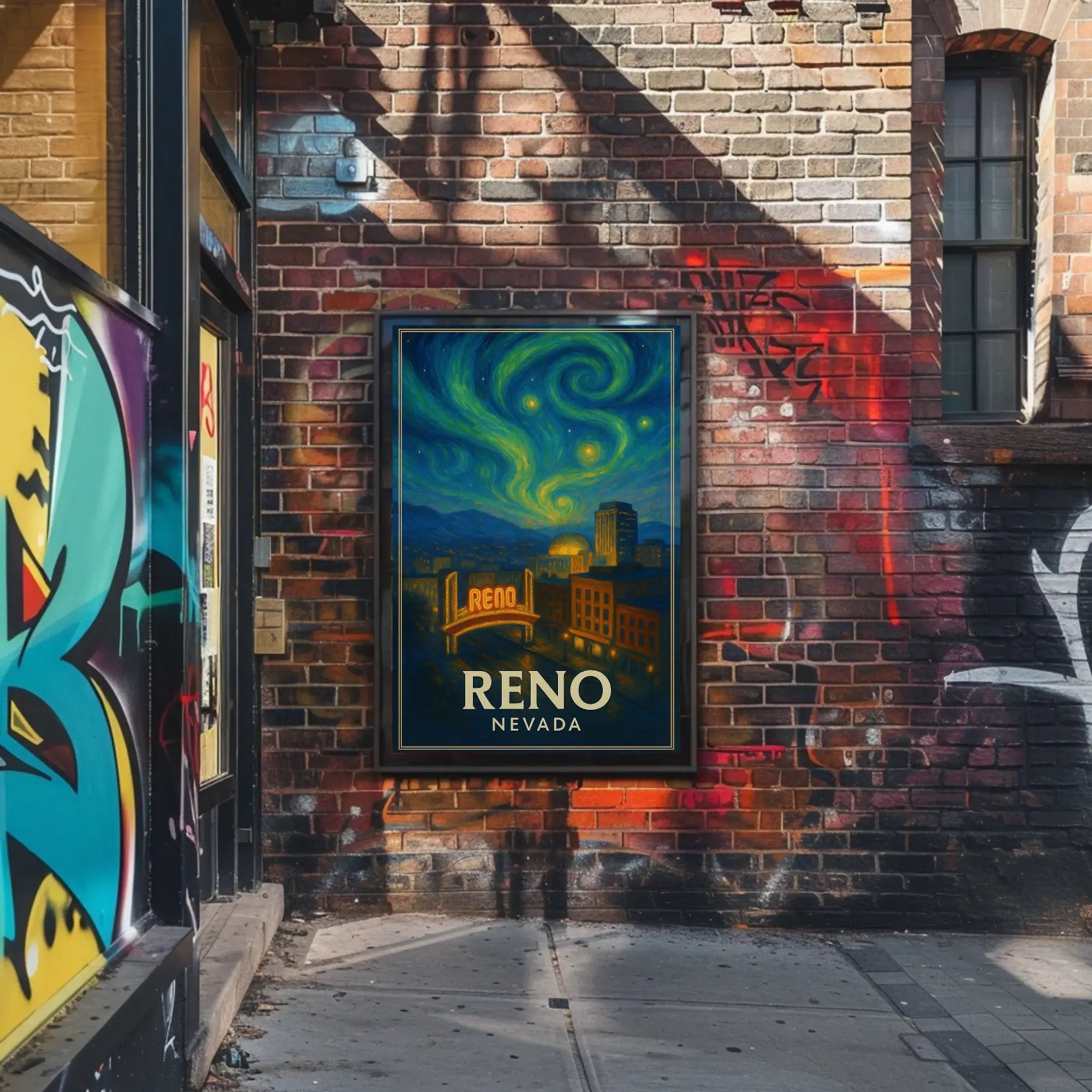 Reno Nightlife Inspired Artistic Travel Poster PosterGoat