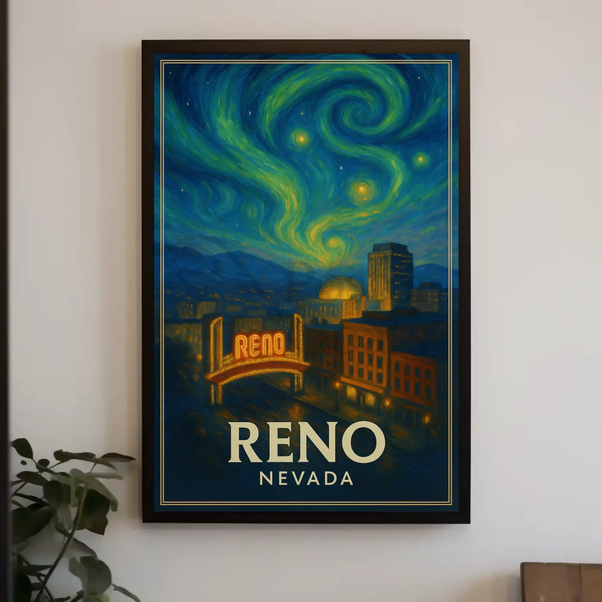 Reno Nightlife Inspired Artistic Travel Poster PosterGoat