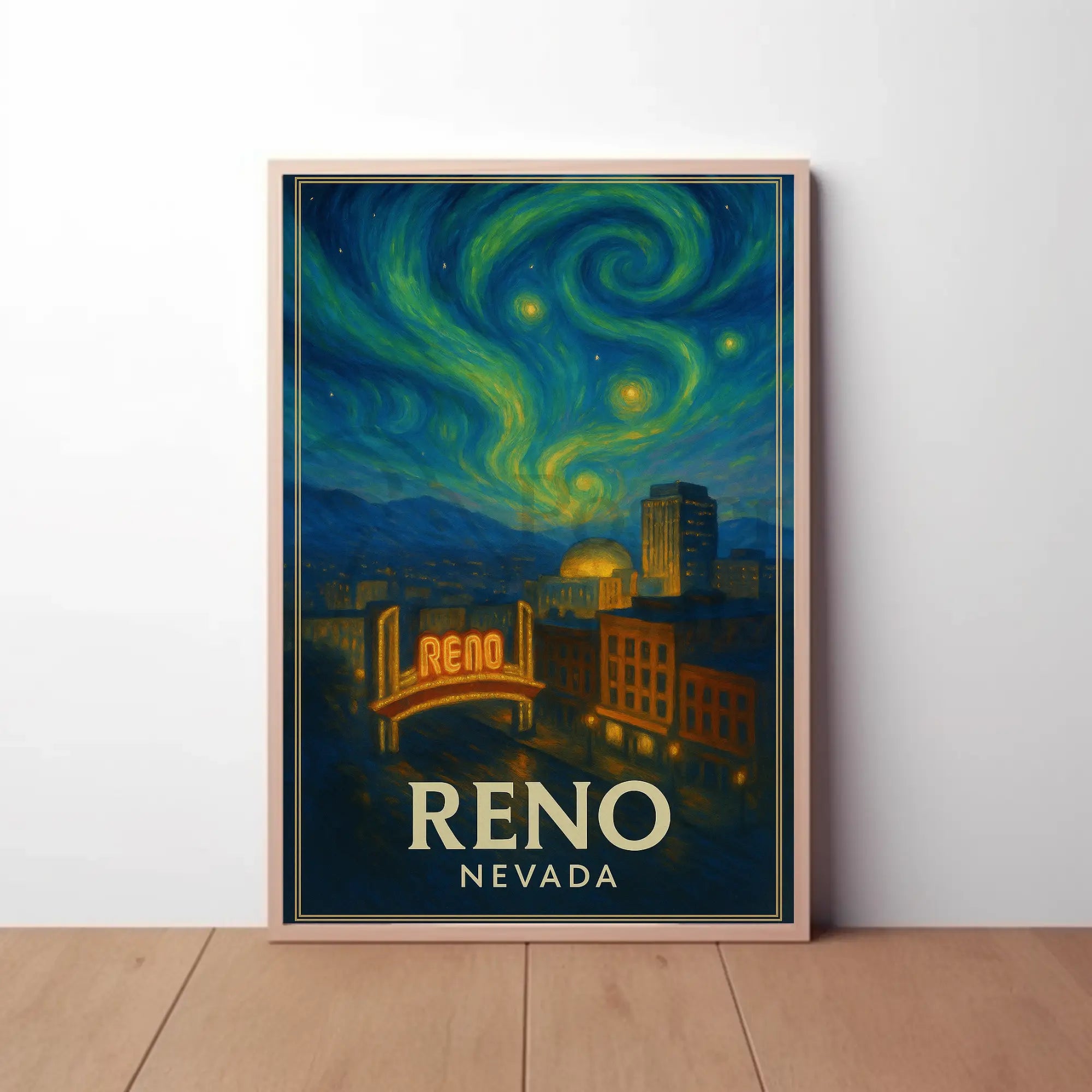 Reno Nightlife Inspired Artistic Travel Poster PosterGoat