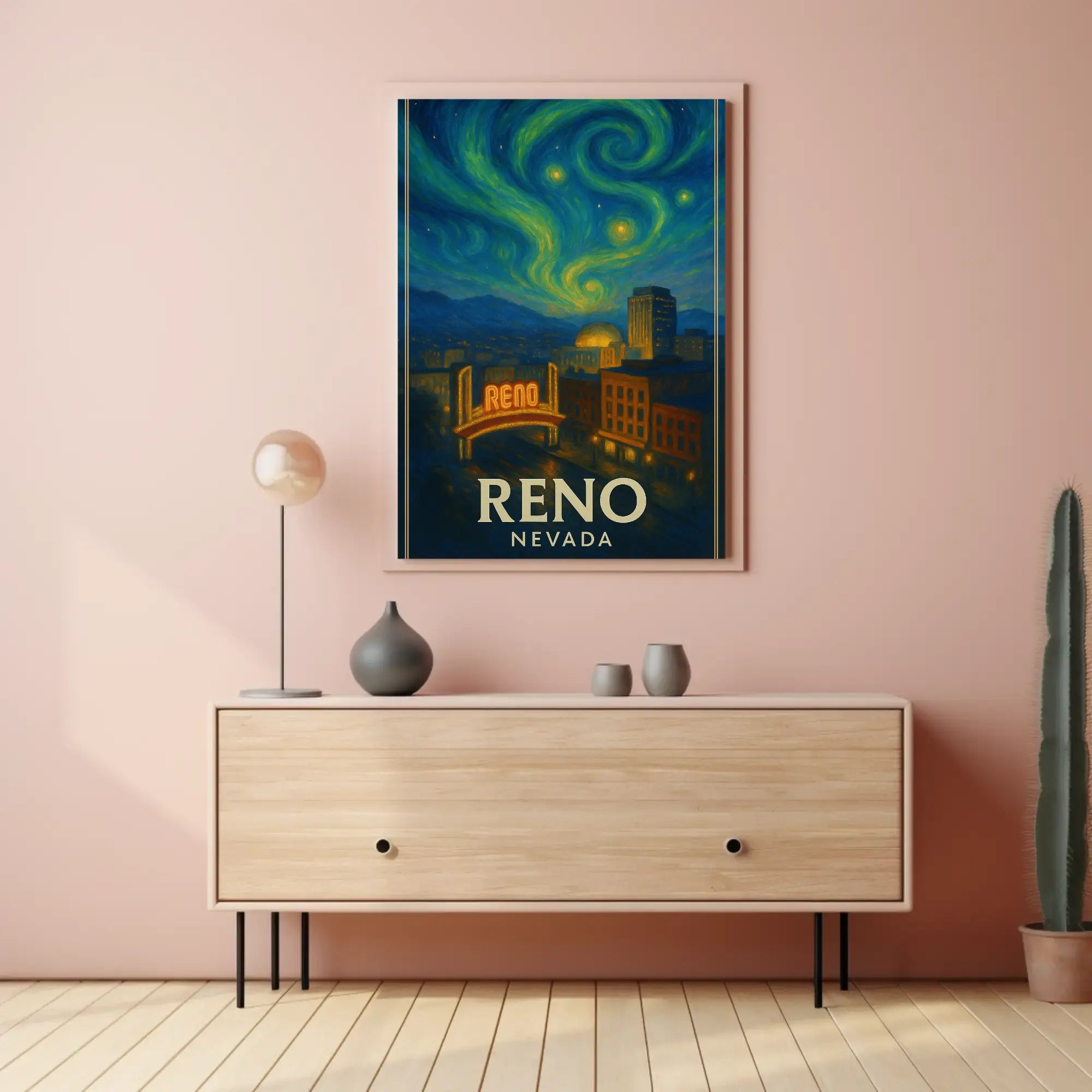 Reno Nightlife Inspired Artistic Travel Poster PosterGoat