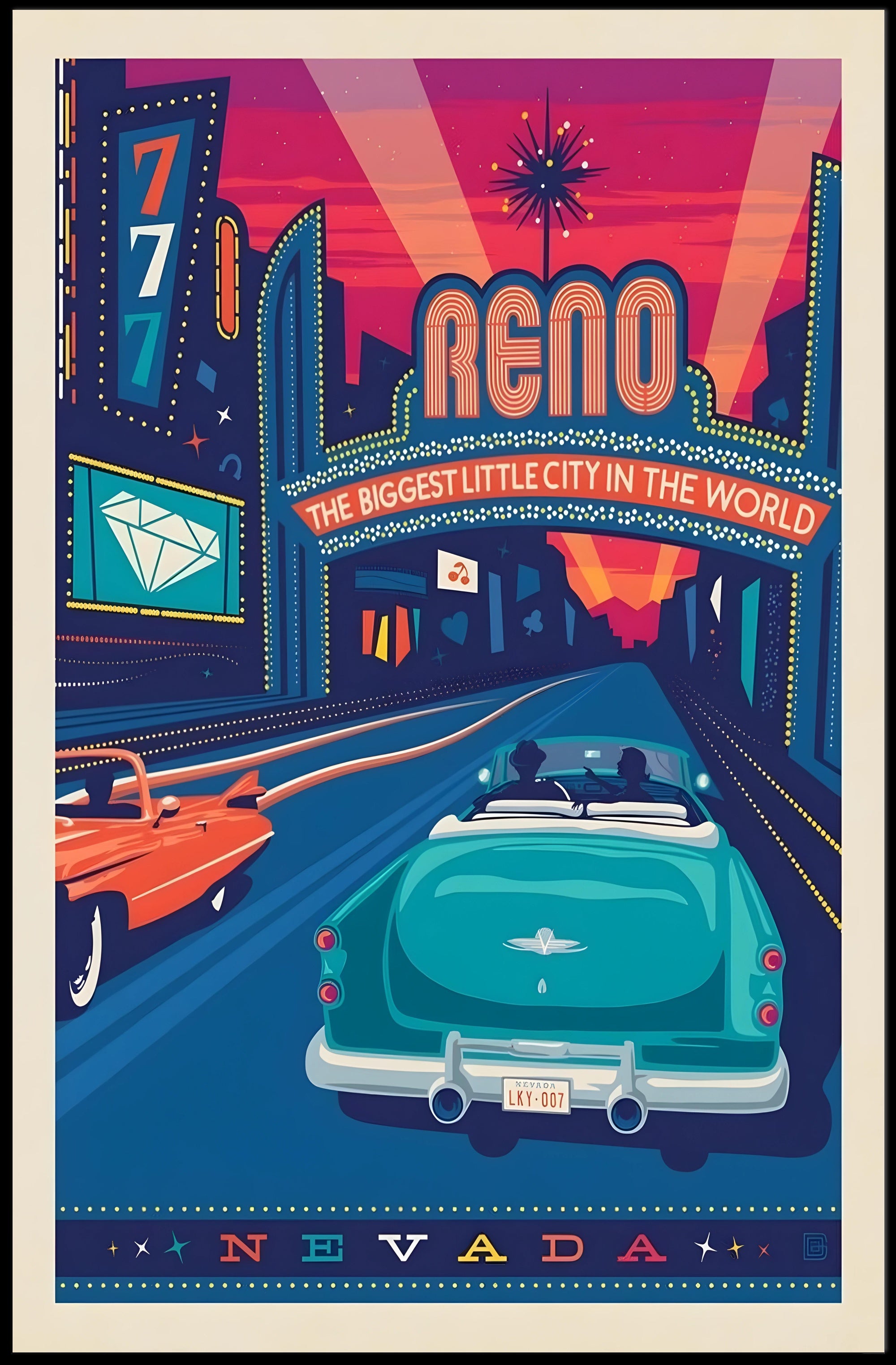 Reno Retro Casino Vibes Travel Poster PosterGoat