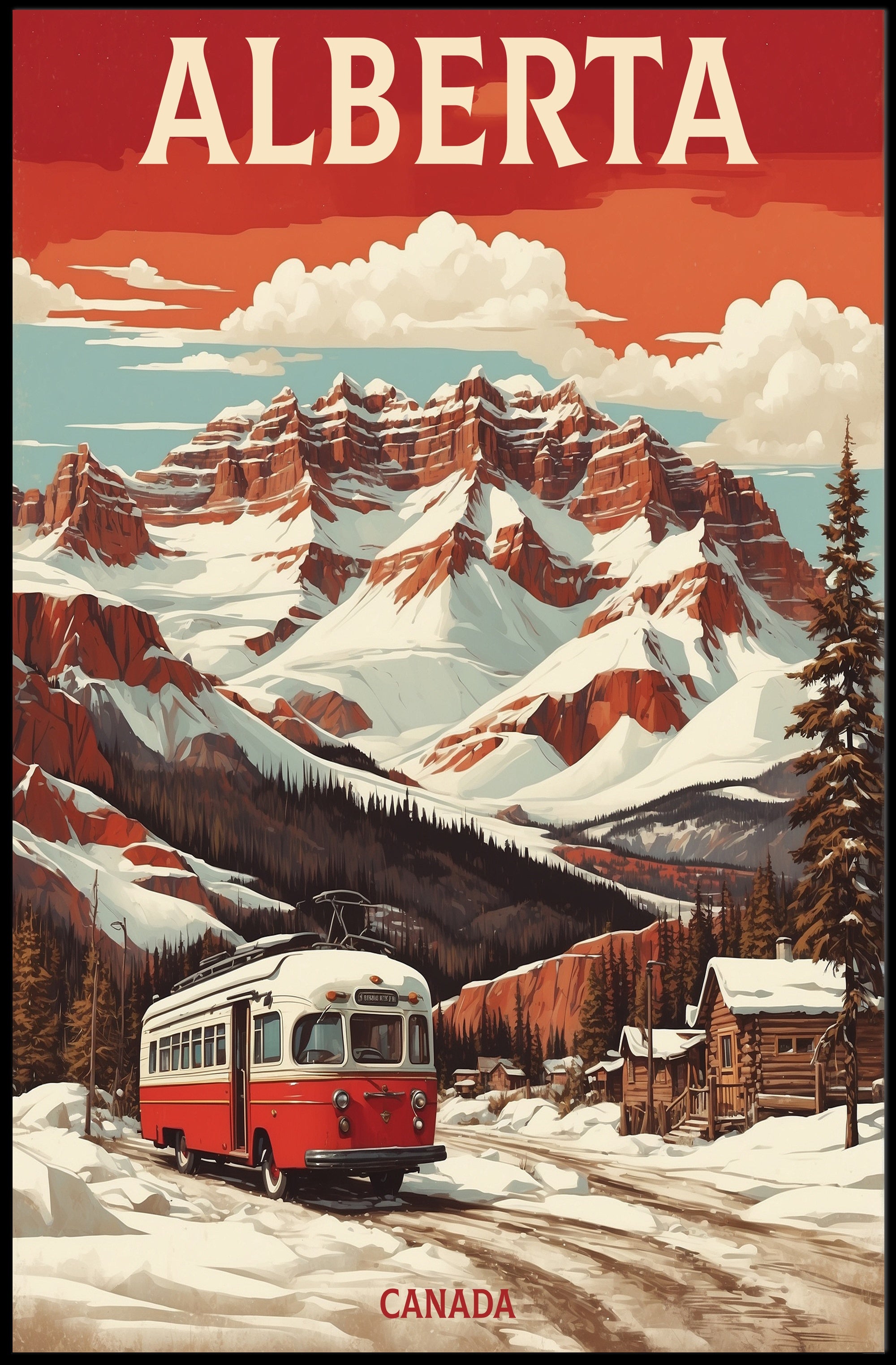 Retro Alberta Bus Adventure Travel Poster PosterGoat