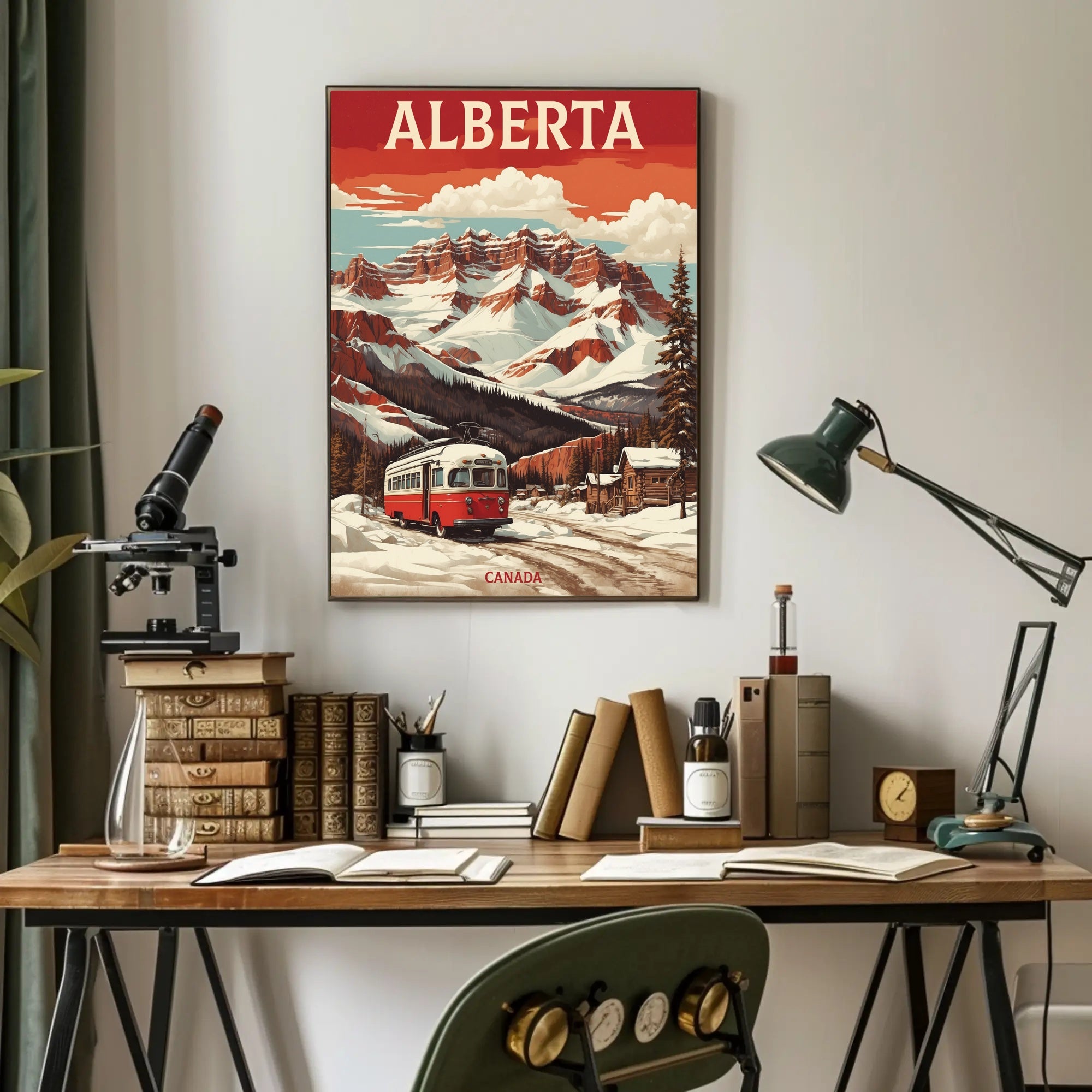 Retro Alberta Bus Adventure Travel Poster PosterGoat