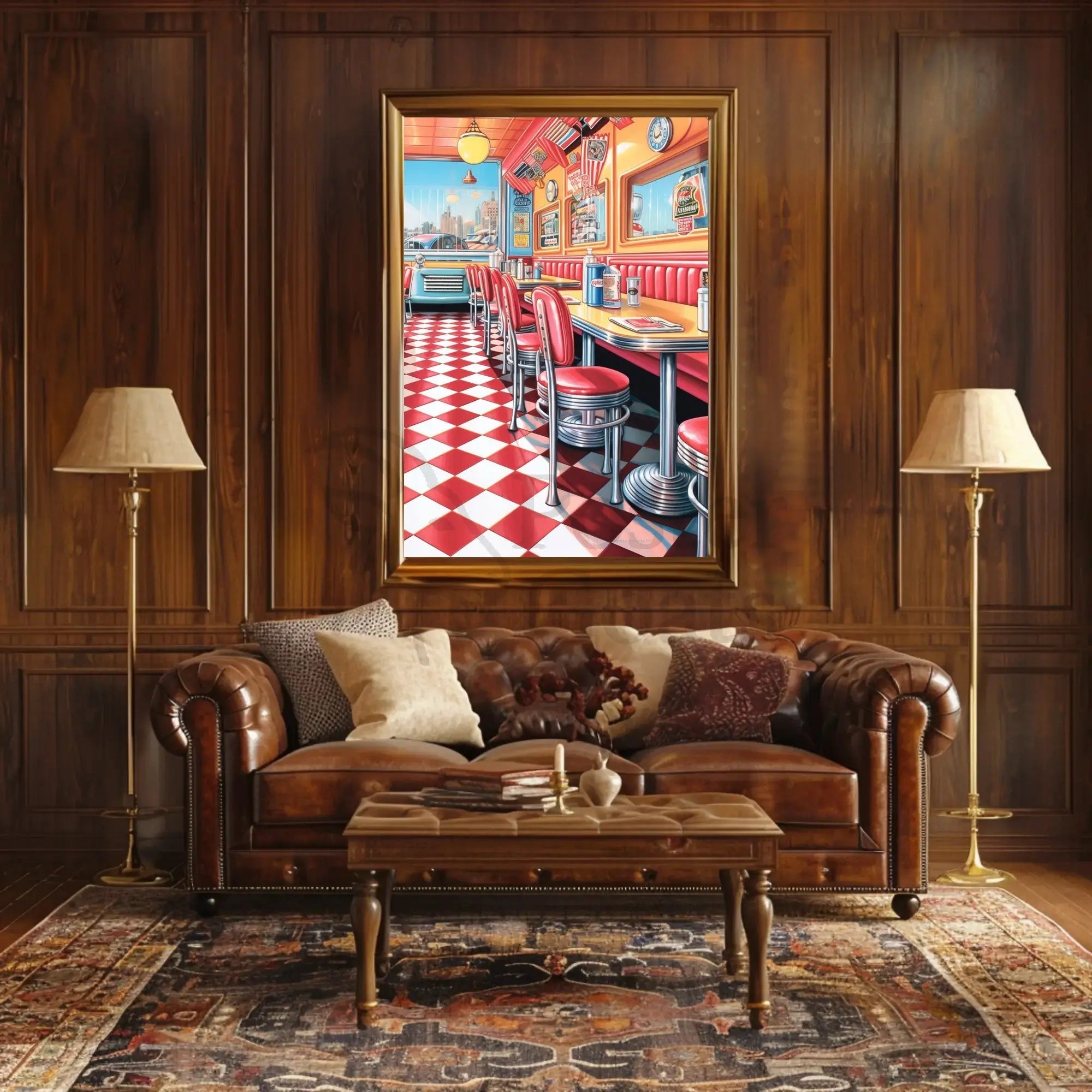 Retro American Diner Scene - Cultural or Heritage Poster PosterGoat