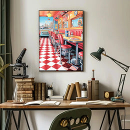 Retro American Diner Scene - Cultural or Heritage Poster PosterGoat