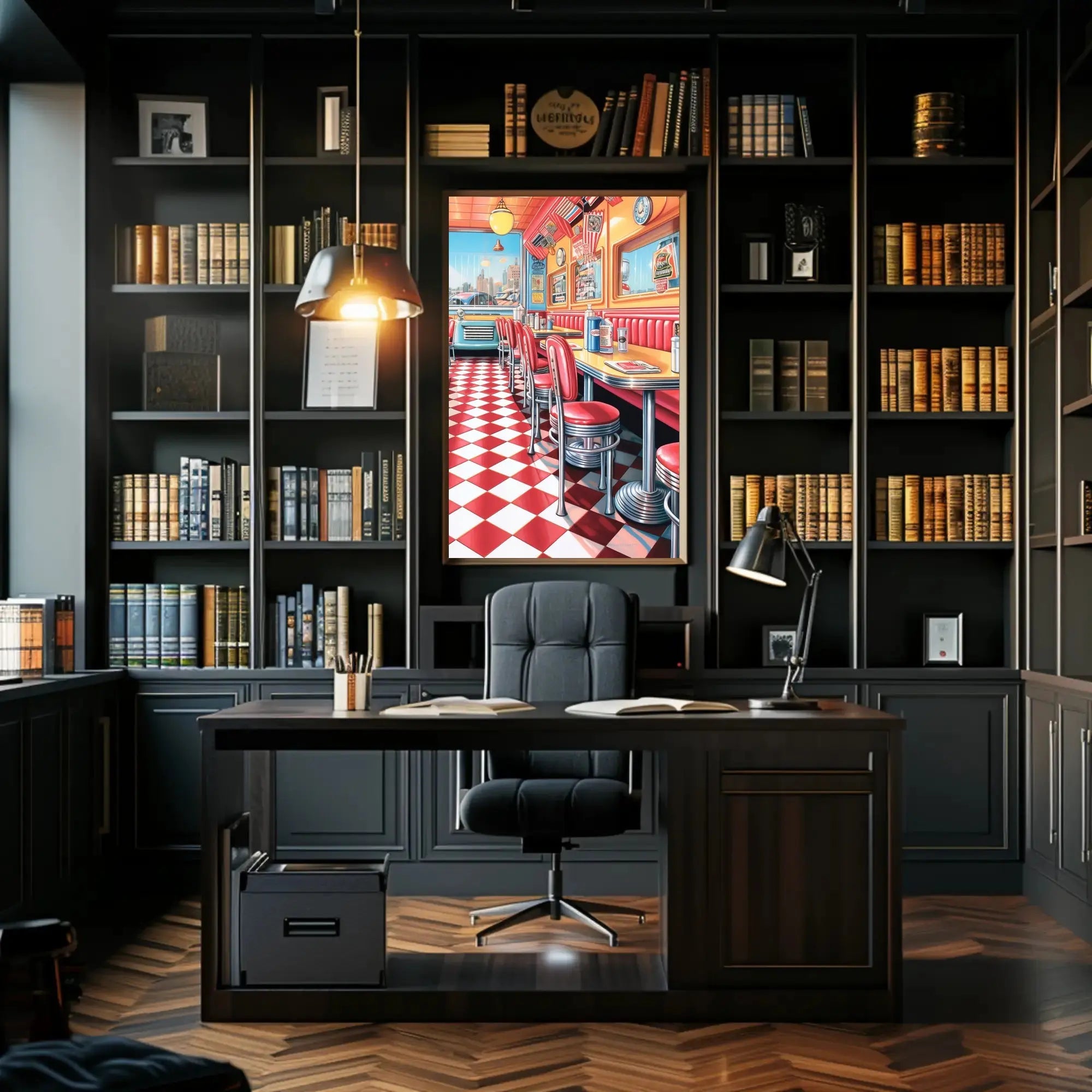 Retro American Diner Scene - Cultural or Heritage Poster PosterGoat