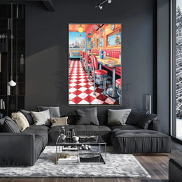 Retro American Diner Scene - Cultural or Heritage Poster PosterGoat