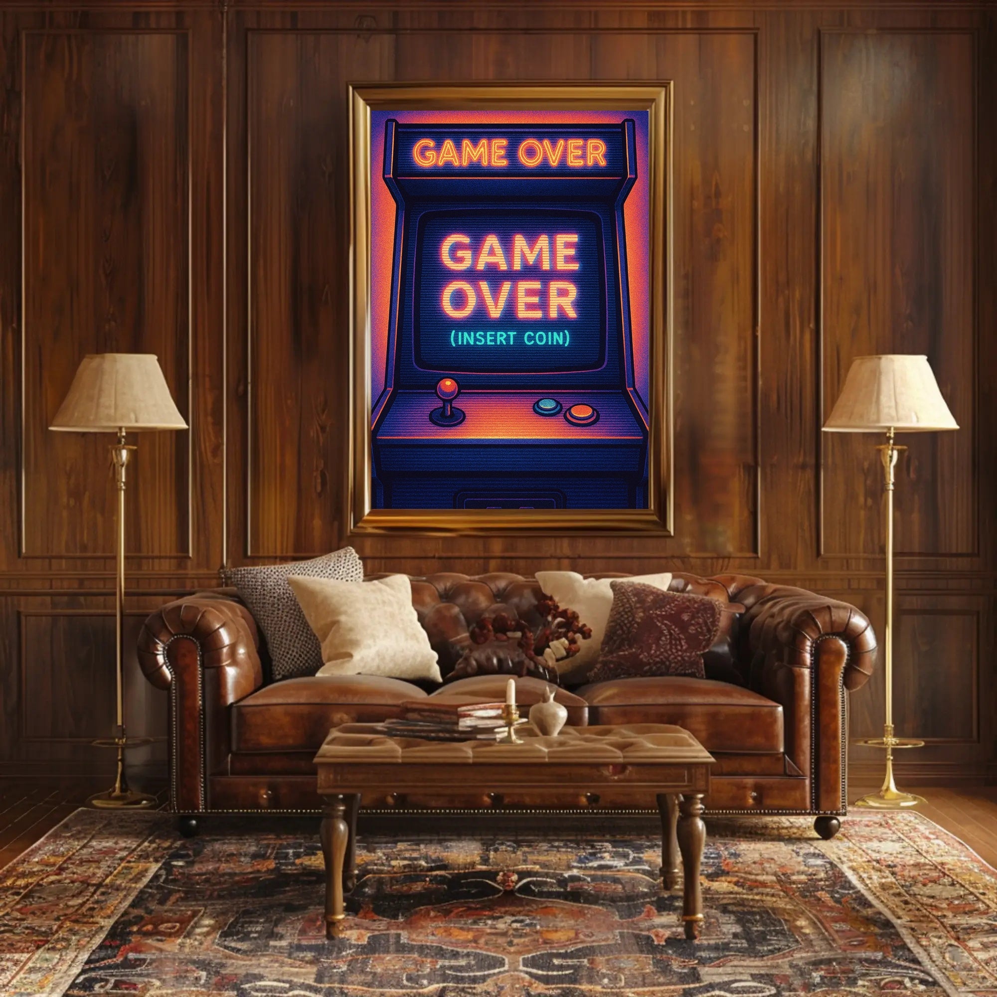 Retro Arcade Game Neon Design Pop Culture Poster PosterGoat