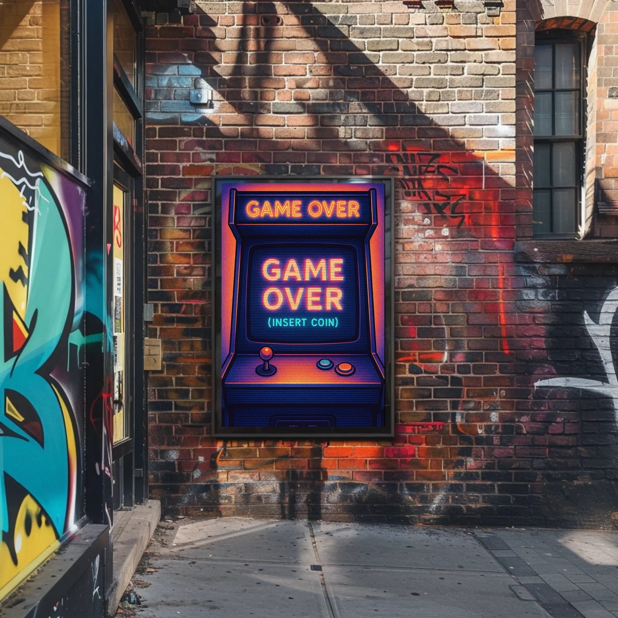 Retro Arcade Game Neon Design Pop Culture Poster PosterGoat
